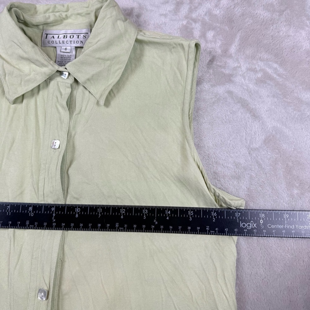 Talbots Collection 100% Silk Sleeveless Button Down Blouse Light Green Size 6 - Picture 7 of 7